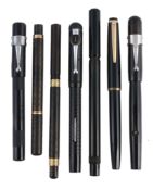 Seven vintage fountain pens, including: Monte Rosa, a black fountain pen  Seven vintage fountain