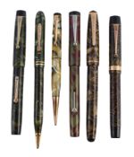 De La Rue, Onoto, no.51, a brown fountain pen, the nib stamped 14ct and 33  De La Rue, Onoto, no.51,