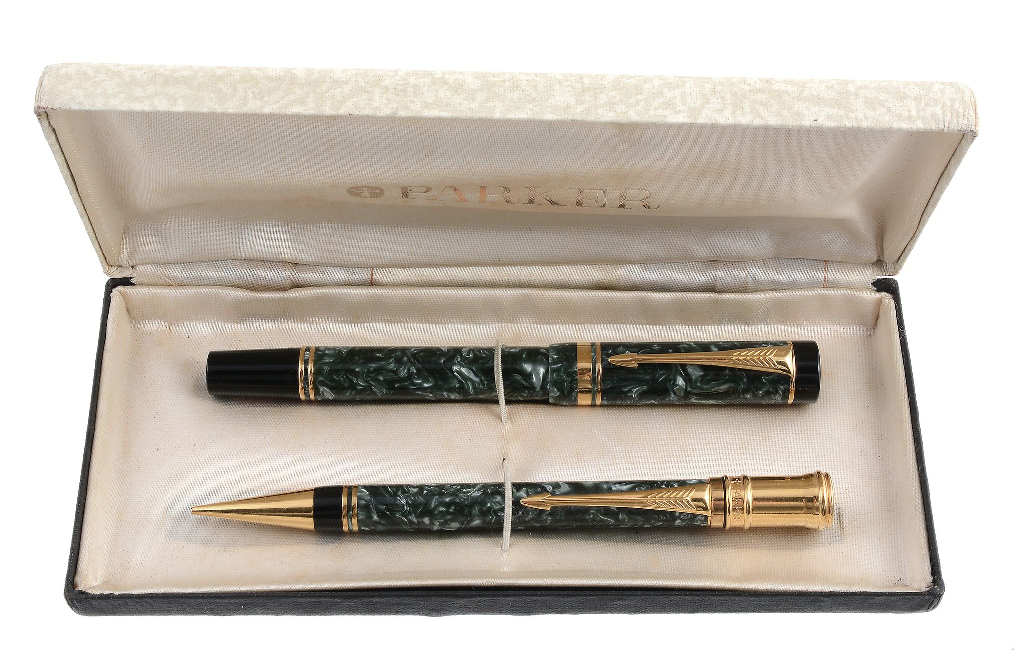 Parker, International fountain pen, with green marble cap and barrel  Parker, International fountain