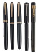 Five vintage fountain pens, comprising: an Onoto Lever pen  Five vintage fountain pens,