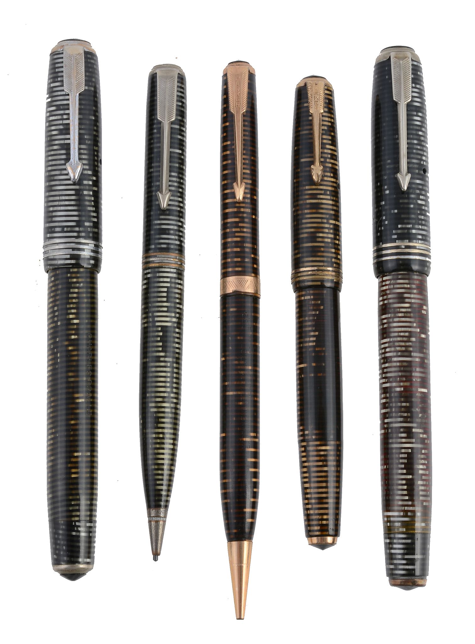 Parker, Vacumatic, a grey pearl fountain pen, triple cap bands, arrow clip  Parker, Vacumatic, a