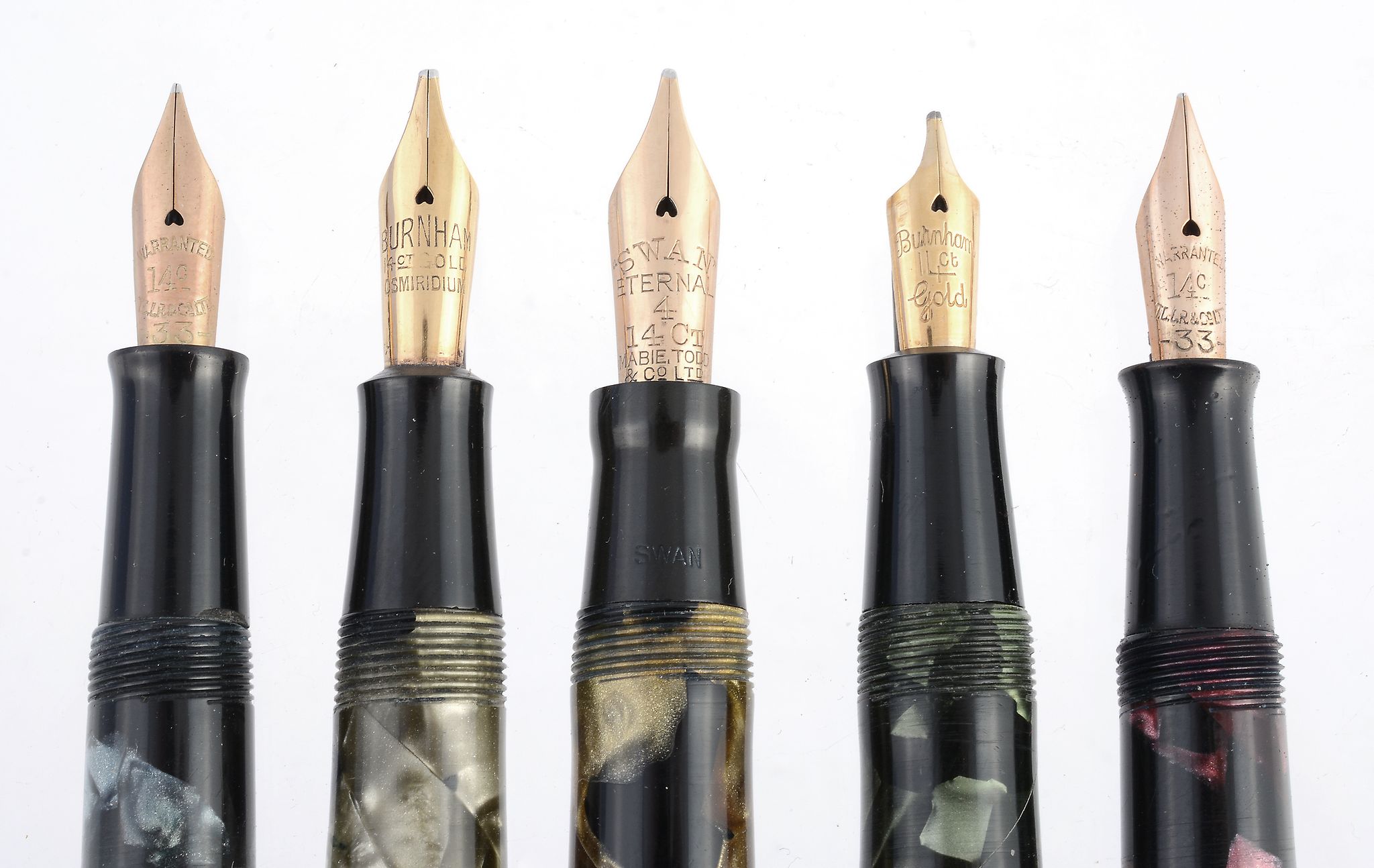 Mabie Todd & Co., Swan Leverless, a marbled fountain pen, with triple cap bands  Mabie Todd  &  Co., - Image 2 of 2