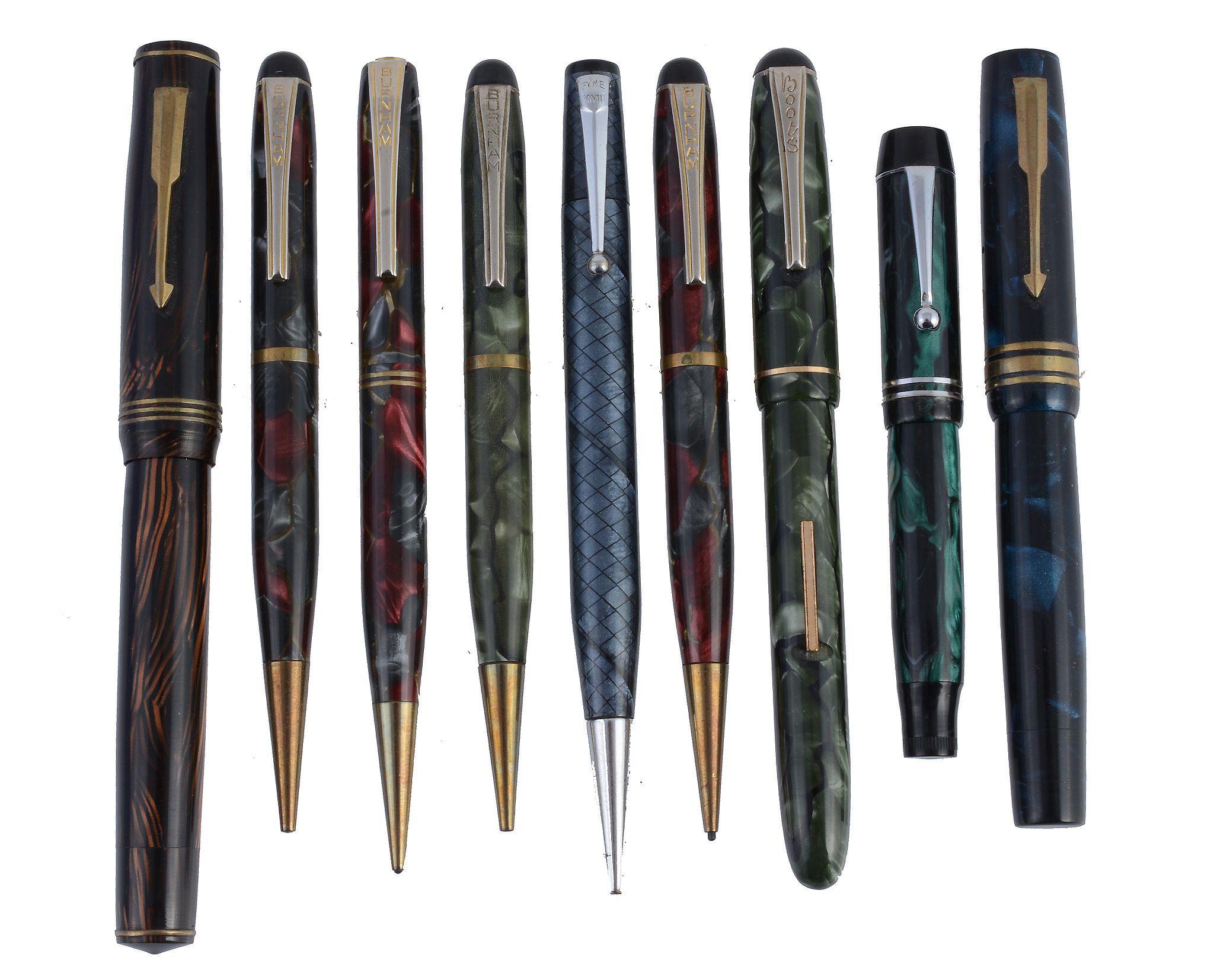 A small selection of writing instruments, including  A small selection of writing instruments,