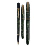 Conway Stewart, 45, a green marbled fountain pen, the nib stamped 14ct  Conway Stewart, 45, a