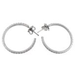 A pair of diamond ear hoops, the hoops set with brilliant cut diamonds  A pair of diamond ear hoops,