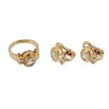 A citrine, diamond and ruby ring and matching earrings  A citrine, diamond and ruby ring and