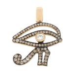 A diamond set Eye of Amun Ra pendant, the pierced pendant set with cinnamon...  A diamond set Eye of