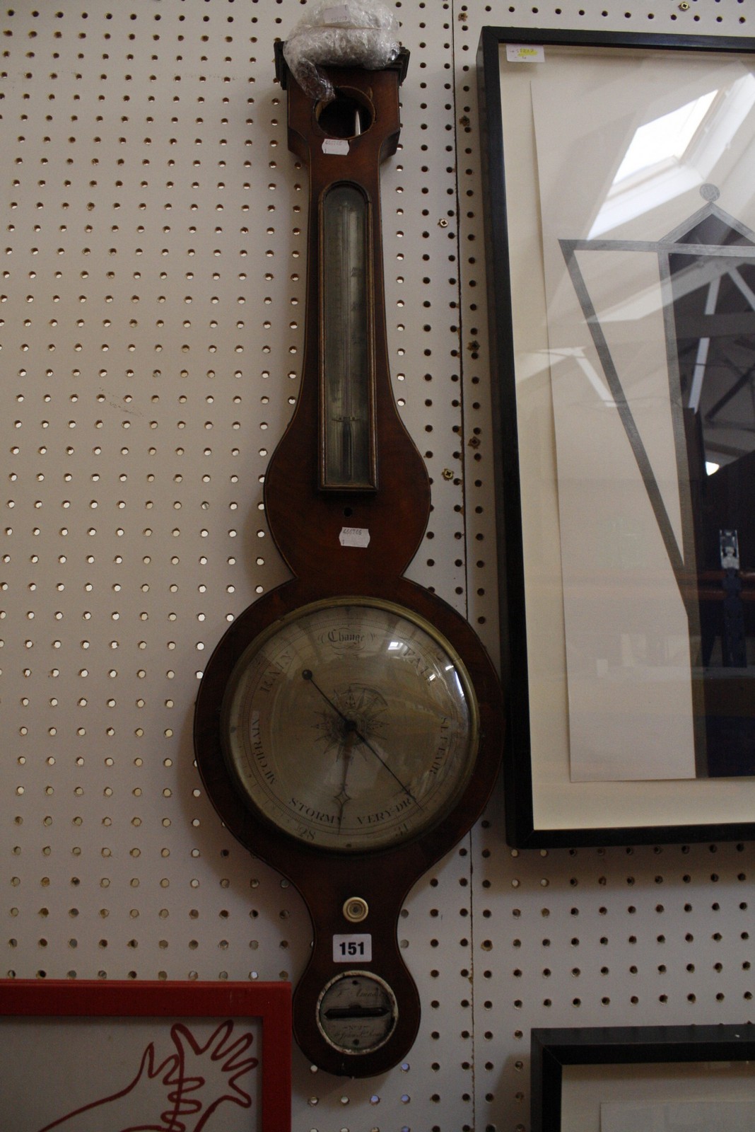 A 19th century wheel barometer, silvered scale, inscribed F. Amadio, No. 2.St John St Road, 94cm