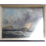 J.. Ray (19th Century School) Boats off shore Oil on canvas Signed lower right 37cm x 49.5cm