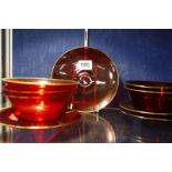 Victorian ruby glass bowls and saucers with gilt rims -22