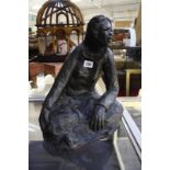 A modern composition sculpture of a seated girl, with Chinese seal mark, 39cm high approx.