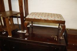 An Edwardian nest of three tables, modern footstool, small side table with inlaid patterned top Best