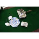 A small quantity of silver and silver plated items to include a RAF silver and enamel ashtray,