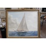 Charles Byron (?) (20th Century) Racing yacht in full sale Oil on canvas Signed lower right 63cm x