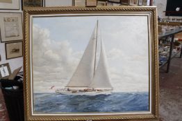 Charles Byron (?) (20th Century) Racing yacht in full sale Oil on canvas Signed lower right 63cm x