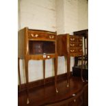 A companion pair of Louis XV style gilt metal mounted tulipwood bedside cabinets, each 74cm high,