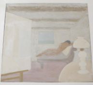 Virginia Campbell (20th Century) Interior of a room, with reclining nude and window overlooking