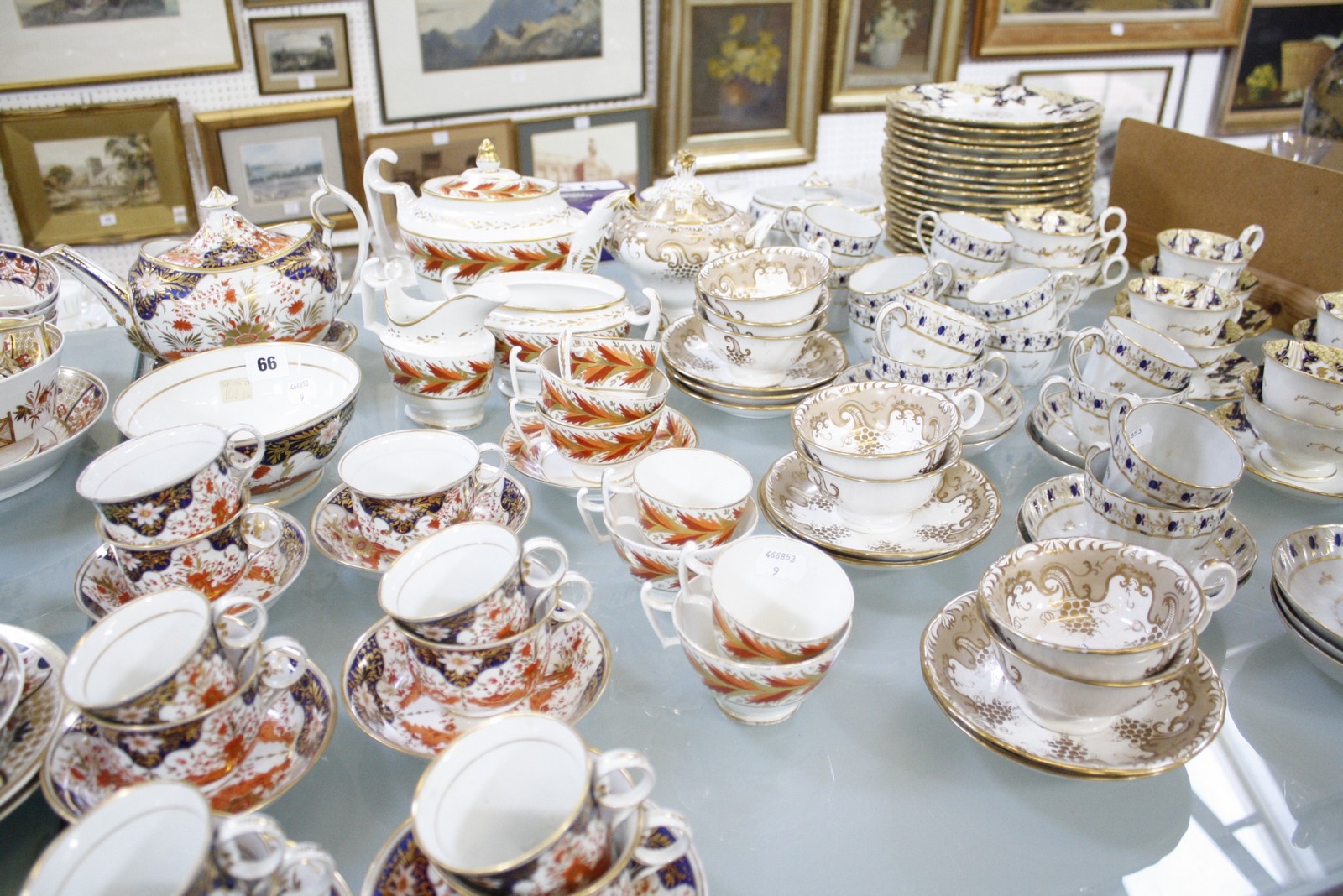 A quantity of 19th Century part services to include a pink lustre teapot and four matching - Image 3 of 3
