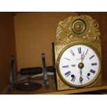 A Frinault wall clock, gilt coloured metal surmount, Roman numeral enamel dial, 25cm wide