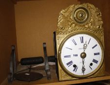 A Frinault wall clock, gilt coloured metal surmount, Roman numeral enamel dial, 25cm wide