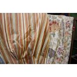 A pair of printed chintz cotton curtains approx drop 260cm together with a pair of GP & J Baker