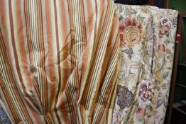 A pair of printed chintz cotton curtains approx drop 260cm together with a pair of GP & J Baker