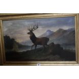 W.. G.. Hedges Stag in mountainous landscape Oil on board Signed lower right 38cm x 63.5cm