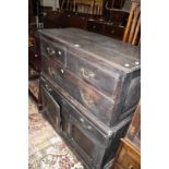 An oak two section chest of cupboards and drawers 109cm high, 100cm wide