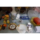 A selection of ceramics and glassware to include a Herend tea canister and cover, a Royal collection