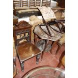 A late Victorian mahogany hall chair, two tier occasional table and an adjustable stool (sold as
