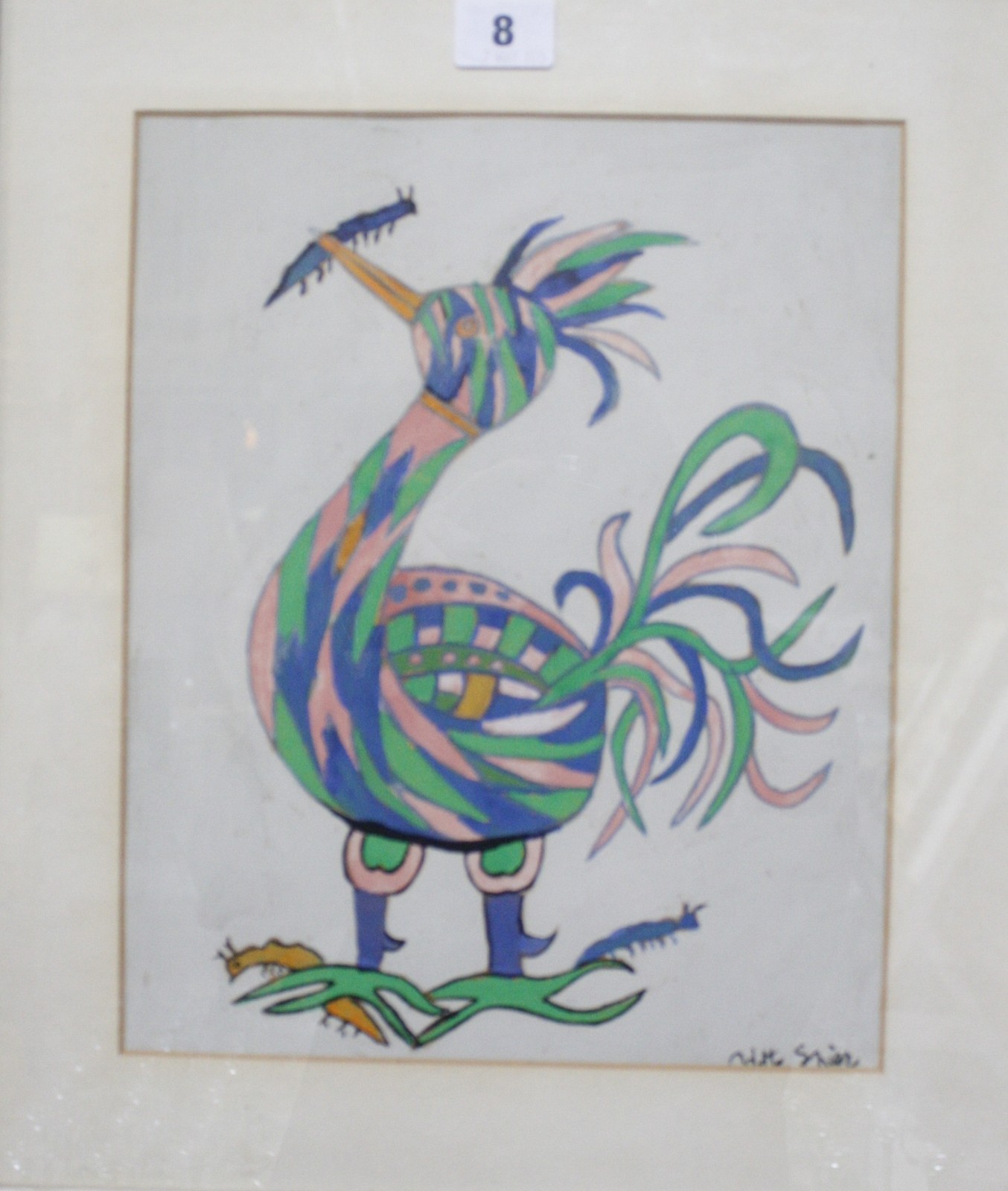 Odette Spier (20th Century) 'Rainbow Cock' Gouache Signed lower right 30cm x 24cm Best Bid