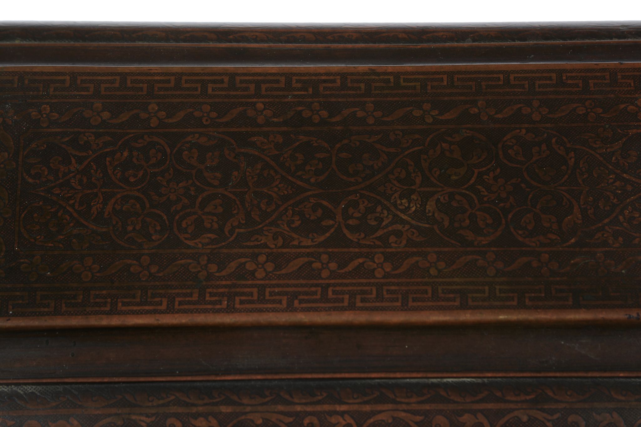 An Indian scroll engraved rectangular box and cover, probably 19th century,   25.5cm   Provenance: - Image 3 of 3