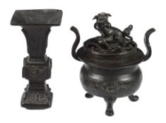 A small bronze archaistic vase, 18th/19th century  , 16cm high and   a late incense burner  &