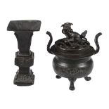 A small bronze archaistic vase, 18th/19th century  , 16cm high and   a late incense burner  &