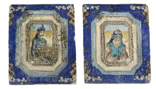 A large pair of Qajar Persian Tiles , 19th century, 41cm x 33cm  A large pair of Qajar Persian Tiles