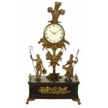 A Regency gilt brass and ebonised figural mantel timepiece case  A Regency gilt brass and ebonised