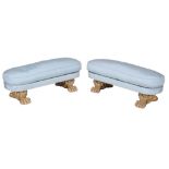 A pair of giltwood and upholstered long stools , 20th century  A pair of giltwood and upholstered