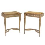 A pair of giltwoood console tables, in Louis XVI style  A pair of giltwoood console tables, in Louis