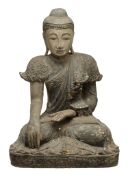 A large South East Asian wood Buddha Shakyamuni, 19th century or later, with  A large South East