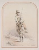 James Watkins (fl. 1800-1810) - Study of a figure on a donkey Black chalk, graphite, with