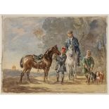 John Frederick Tayler PRWS (1802-1889) - A Scottish hunting party Watercolour over pencil 10 x