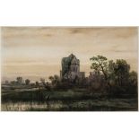 Charles Hoguet (1821-1889) - French castle in a marshland Watercolour over pencil and ink Signed