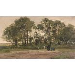 Théophile de Bock (1851-1904) - Potato Gatherers Oil on panel Signed lower right 30 x 54 cm. (11 3/4