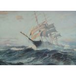 Charles Robert Patterson (1878-1958) - Shortening sail, a ship in heavy seas Oil on canvas Signed