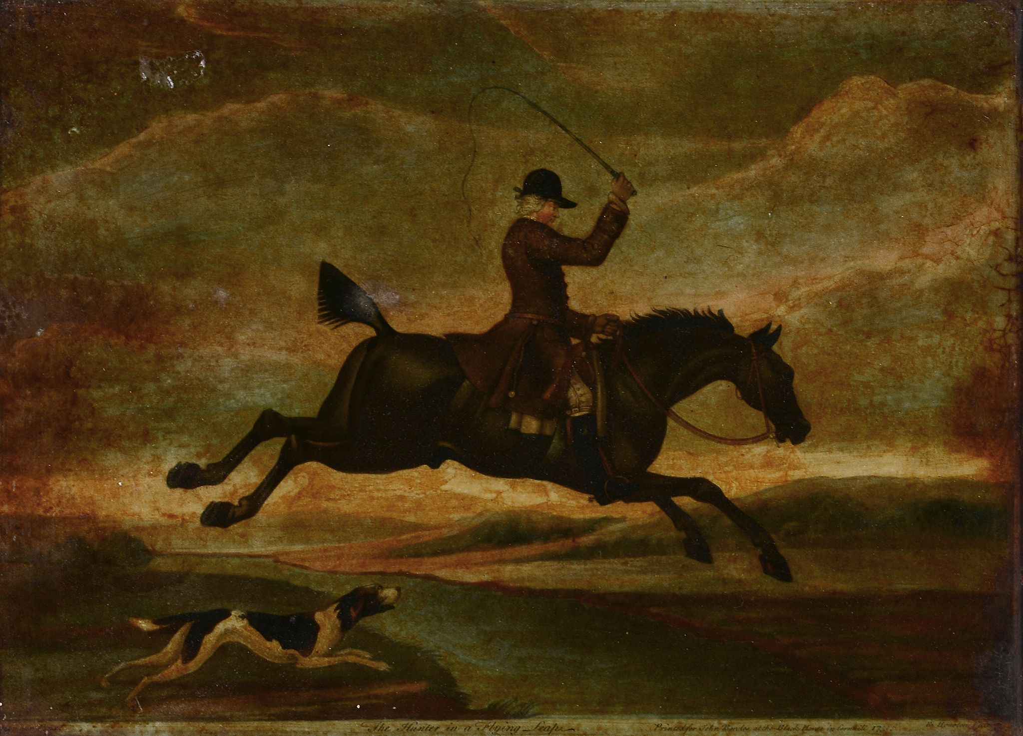 After James Seymour (1702–1752) - The Hunter in a Flying Leap Hand-coloured reverse glass