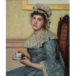 Attributed to Charles Haigh-Wood - Portrait of a lady drinking tea Oil on canvas, laid onto board 69