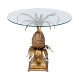 A gilt metal and glass topped pineapple pattern occasional table  A gilt metal and glass topped