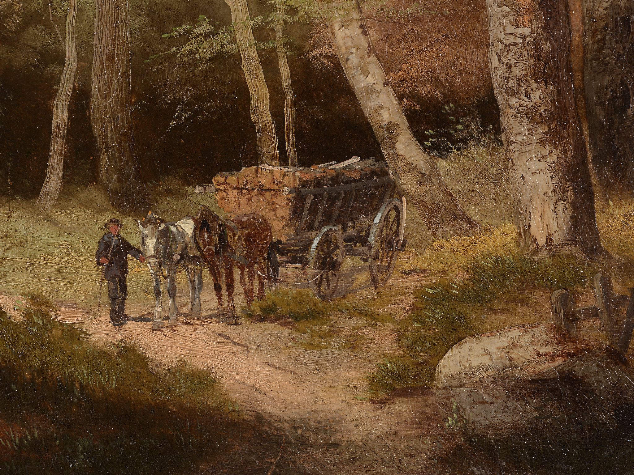 Continental School (19th Century) - Carthorses in a wooded landscape Oil on canvas Indistinctly - Image 3 of 4
