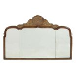 A walnut and giltwood wall mirror in Queen Anne style, circa 1900  A walnut and giltwood wall mirror