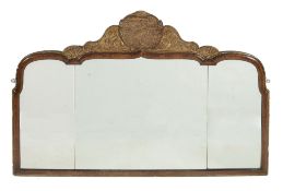 A walnut and giltwood wall mirror in Queen Anne style, circa 1900  A walnut and giltwood wall mirror